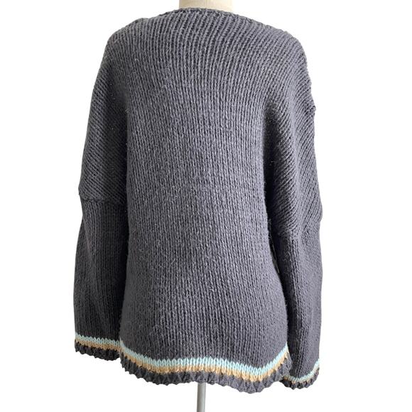 Chunky Drop Shoulder Sweater Charcoal Gray Boho Artisan Cozy Fall Pullover - Picture 7 of 7